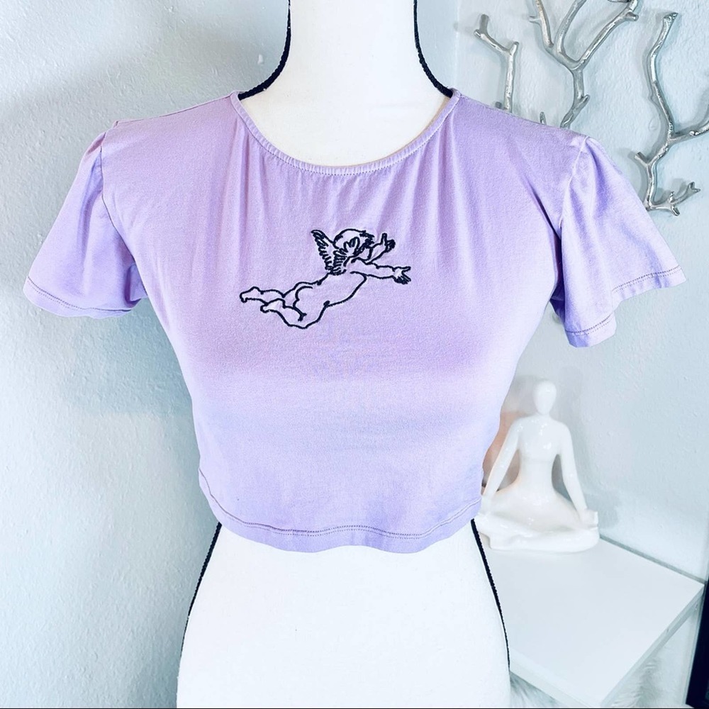 Motel Cropped Cupid Short Sleeve Top Lilac Purple